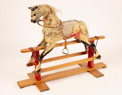 A dapple-grey rocking horse on an