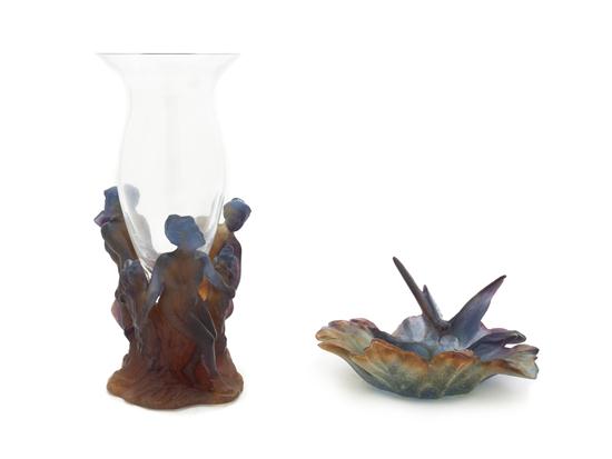 A Daum Glass Figural Vase raised on