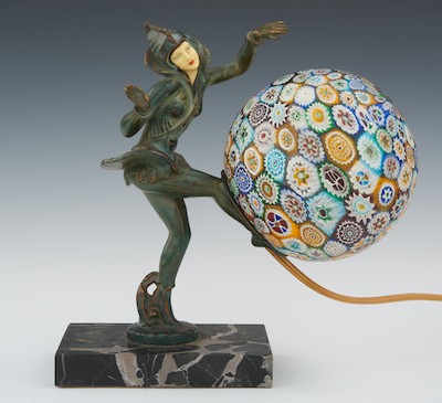 A Deco Art Glass and Figural Lamp