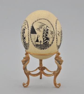 A Decorated Ostrich Egg A large