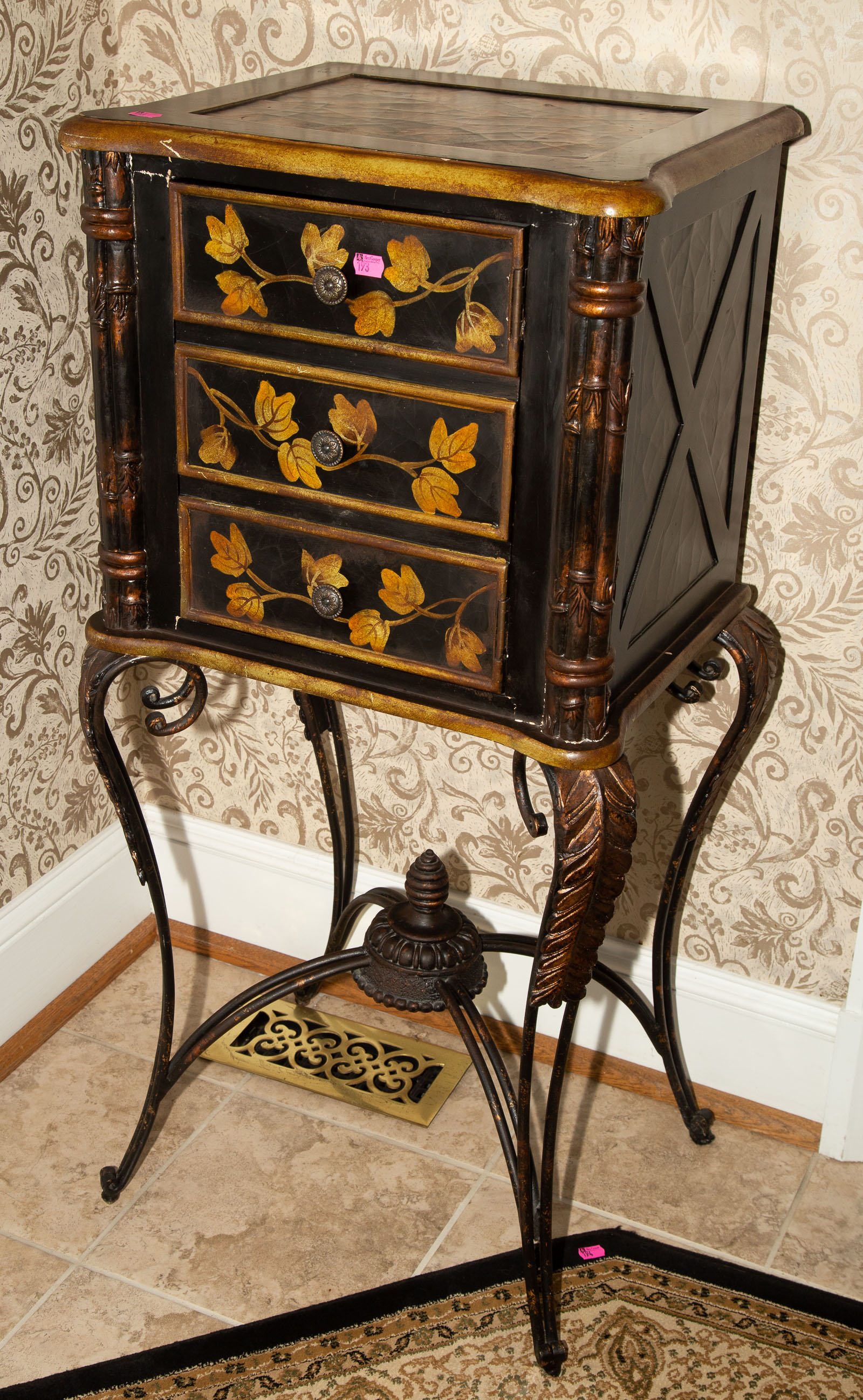 A DECORATIVE PAINTED WOOD & METAL