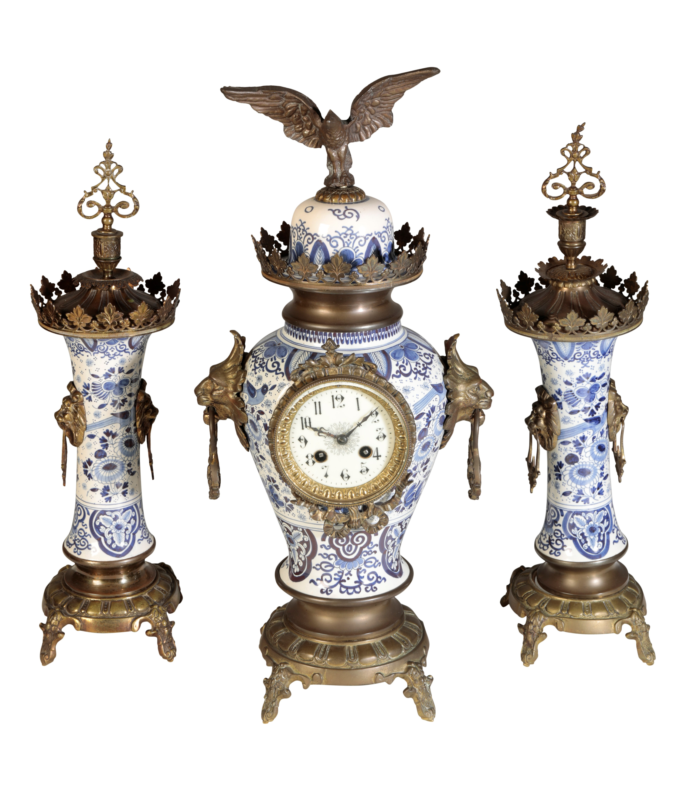 A DELFT BLUE AND WHITE GARNITURE DE