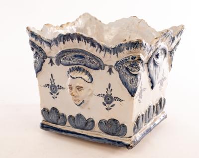 A Delft square planter with moulded