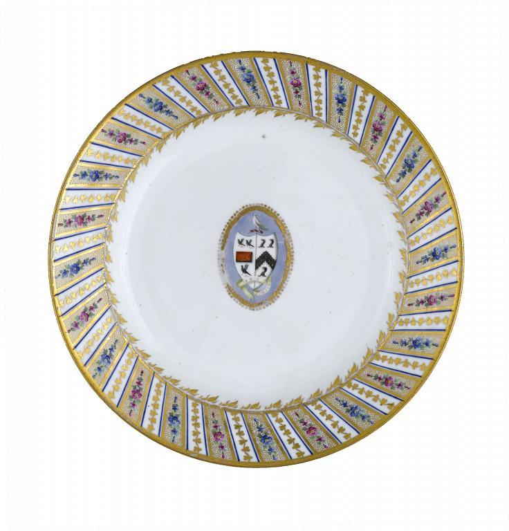 A DERBY ARMORIAL PLATE enamelled to