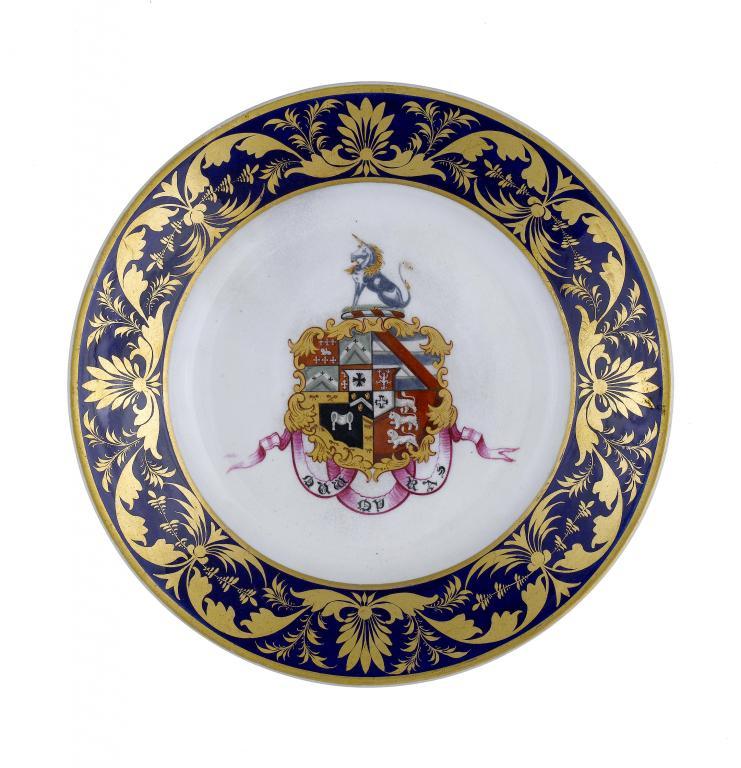 A DERBY ARMORIAL PLATE enamelled