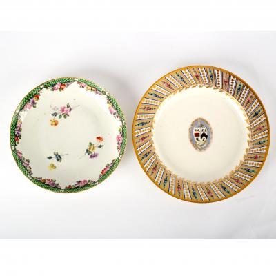 A Derby armorial plate, with pink