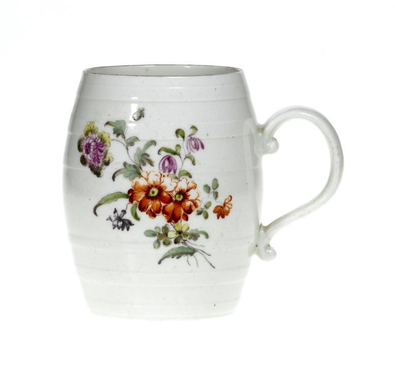 A DERBY BARREL SHAPED MUG painted