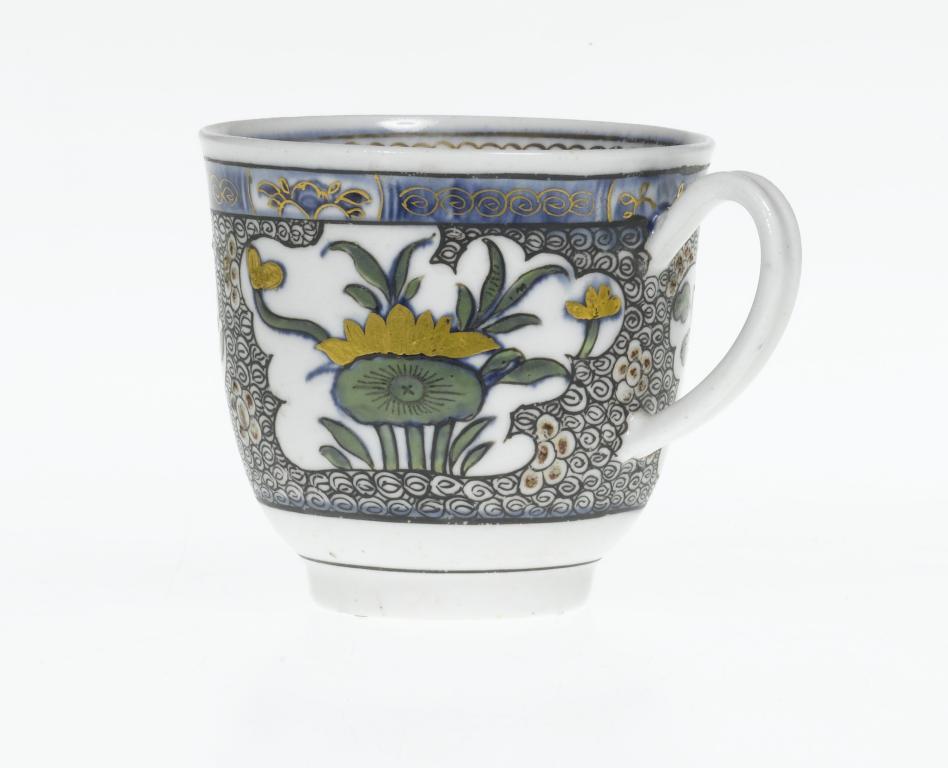 A DERBY COFFEE CUP enamelled in