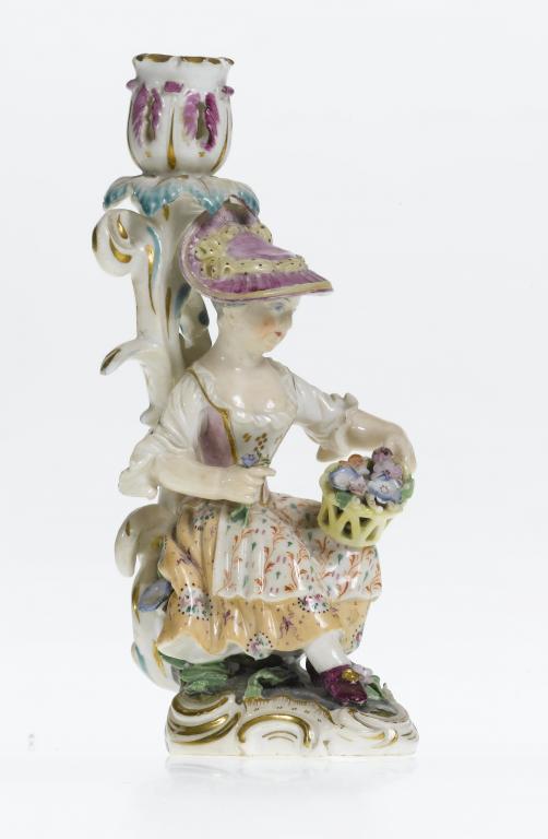A DERBY GARDENER CANDLESTICK the
