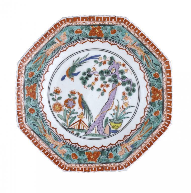 A DERBY OCTAGONAL PLATE painted