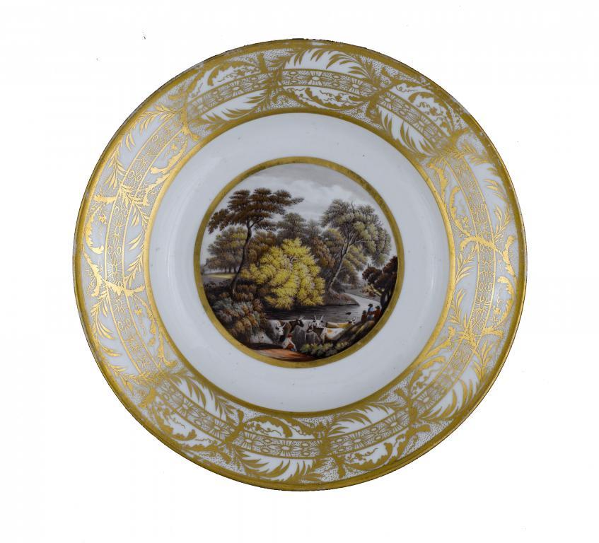 A DERBY PLATE painted to the centre