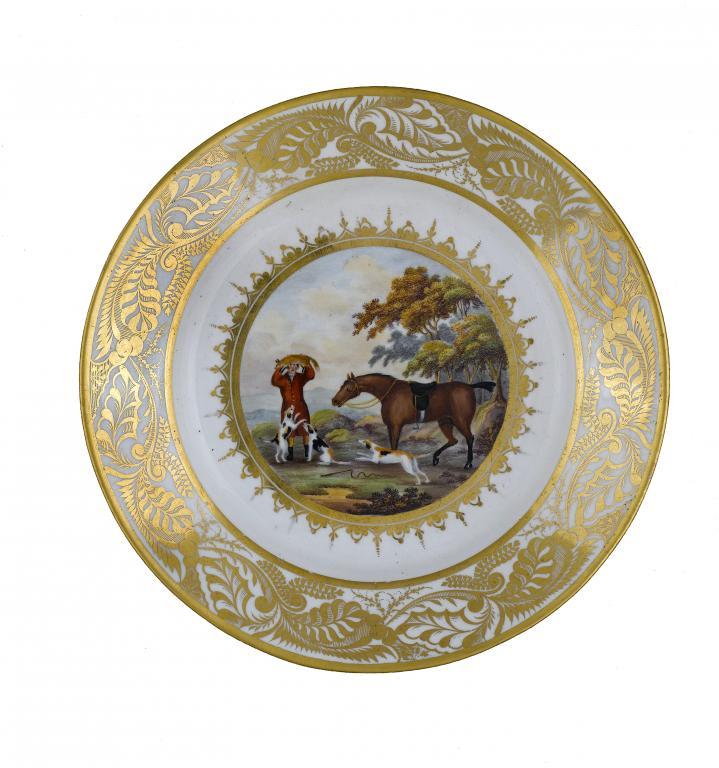 A DERBY PLATE painted with a fox