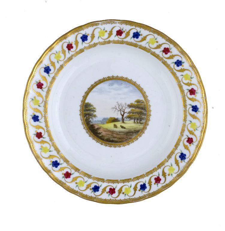 A DERBY PLATE painted with two
