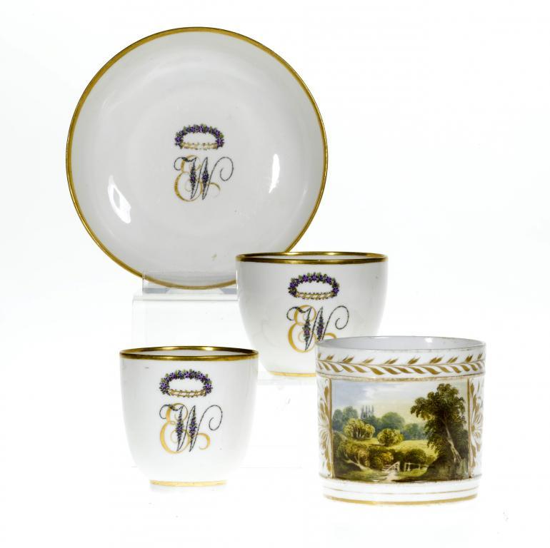 A DERBY TRIO finely enamelled and