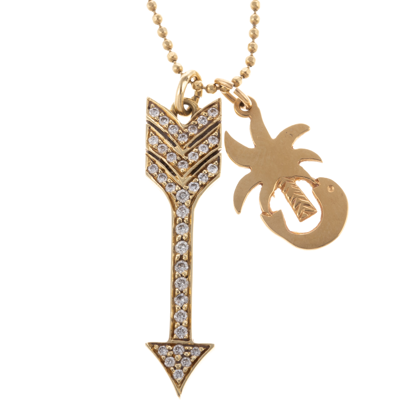 A DIAMOND & 18K ARROW PENDANT & 14K