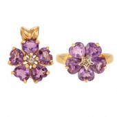 A DIAMOND & AMETHYST FLOWER RI