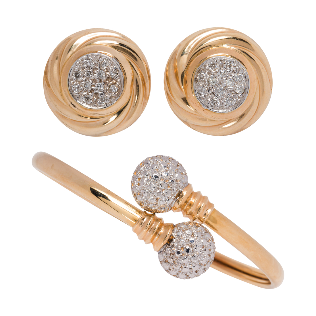 A DIAMOND AND 14K GOLD BRACELET AND