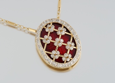 A Diamond and Enamel Pendant on