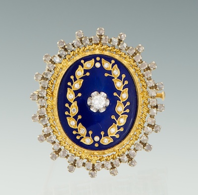 A Diamond and Enamel Pendant Brooch