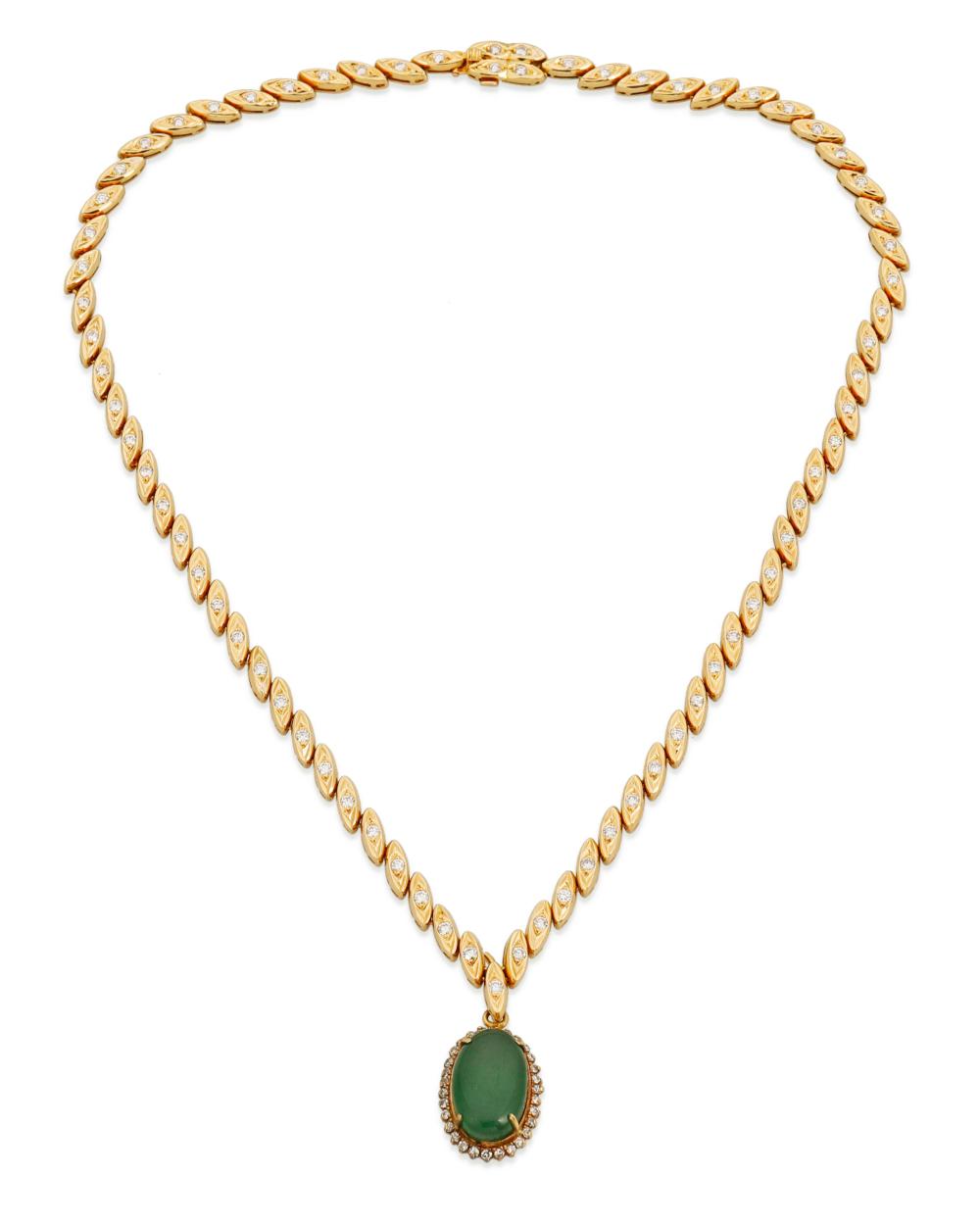 A DIAMOND AND GREEN HARDSTONE