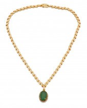 A DIAMOND AND GREEN HARDSTONE