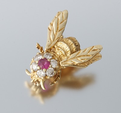 A Diamond and Ruby Bee Brooch 14k