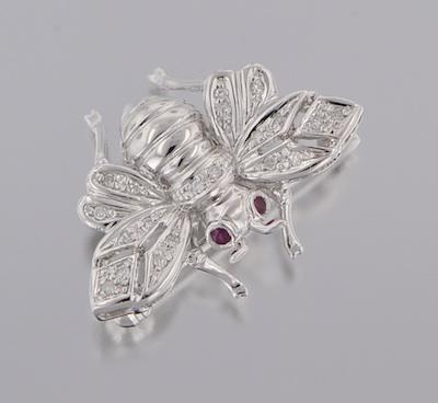 A Diamond and Ruby Bee Brooch 14k