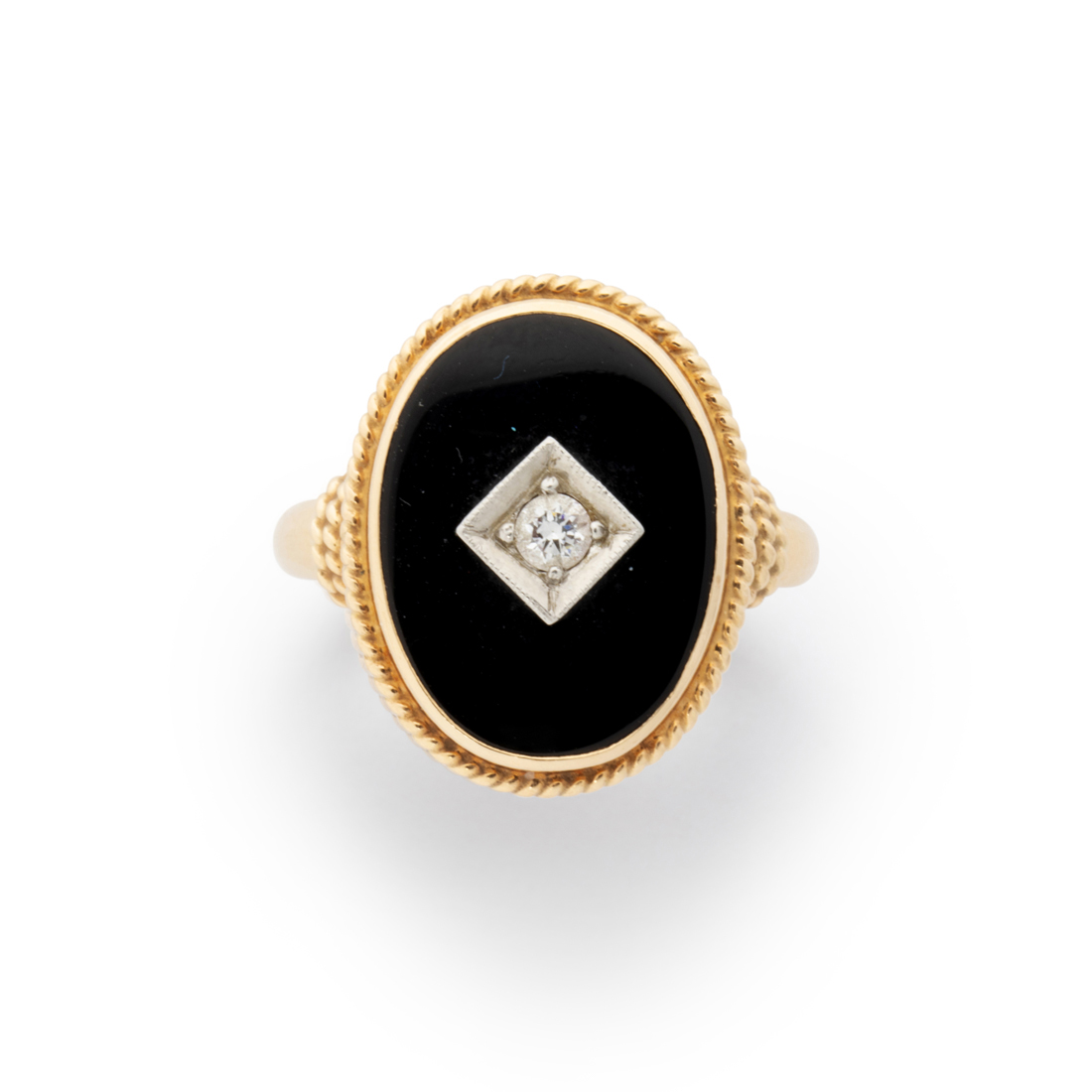 A DIAMOND, BLACK CHALCEDONY AND