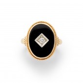 A DIAMOND, BLACK CHALCEDONY AN