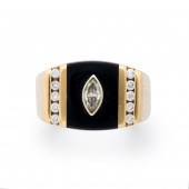 A DIAMOND, BLACK CHALCEDONY AN