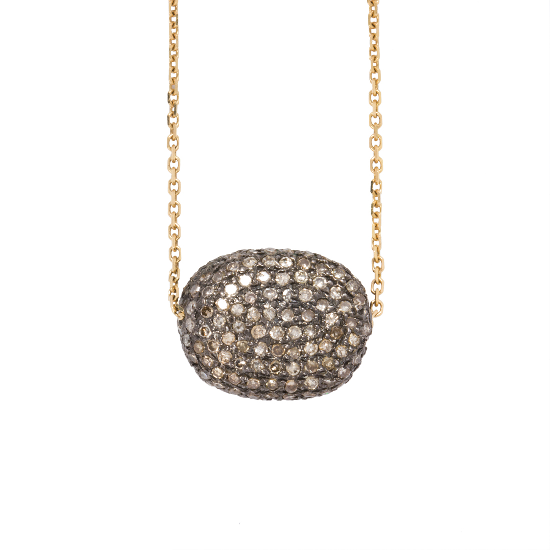 A DIAMOND, BLACKENED SILVER AND 14K