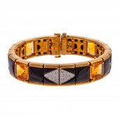 A DIAMOND, CITRINE & ONYX BRAC
