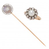 A DIAMOND, CULTURED PEARL AND