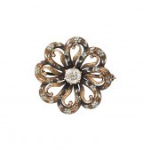 A DIAMOND, ENAMEL AND 14K GOLD