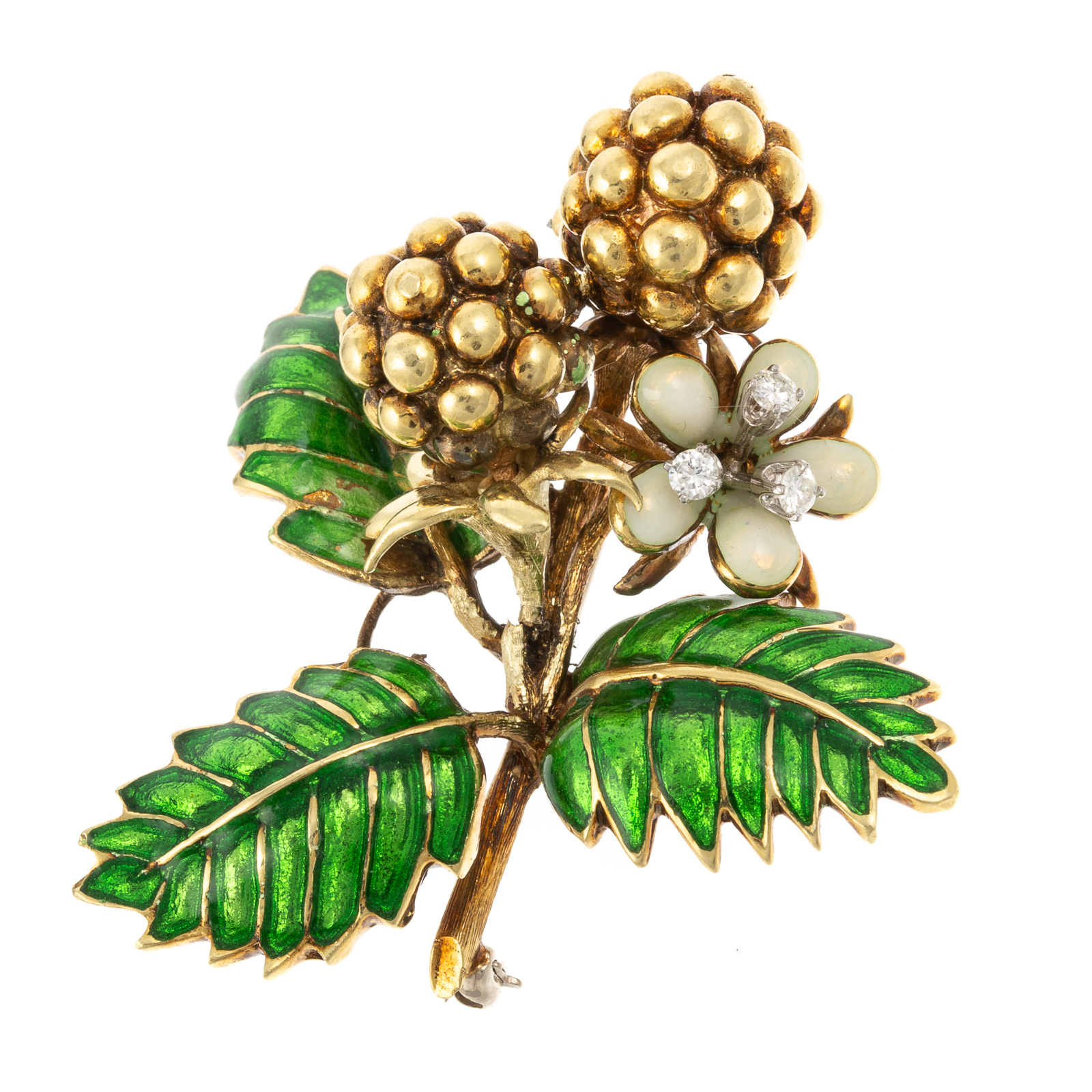 A DIAMOND & ENAMEL FLORAL BROOCH BY