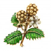 A DIAMOND & ENAMEL FLORAL BROO