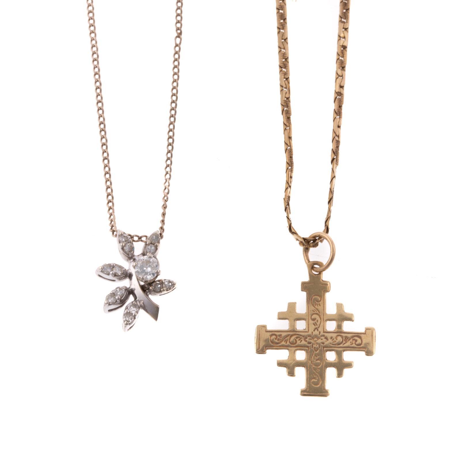 A DIAMOND LEAF PENDANT &