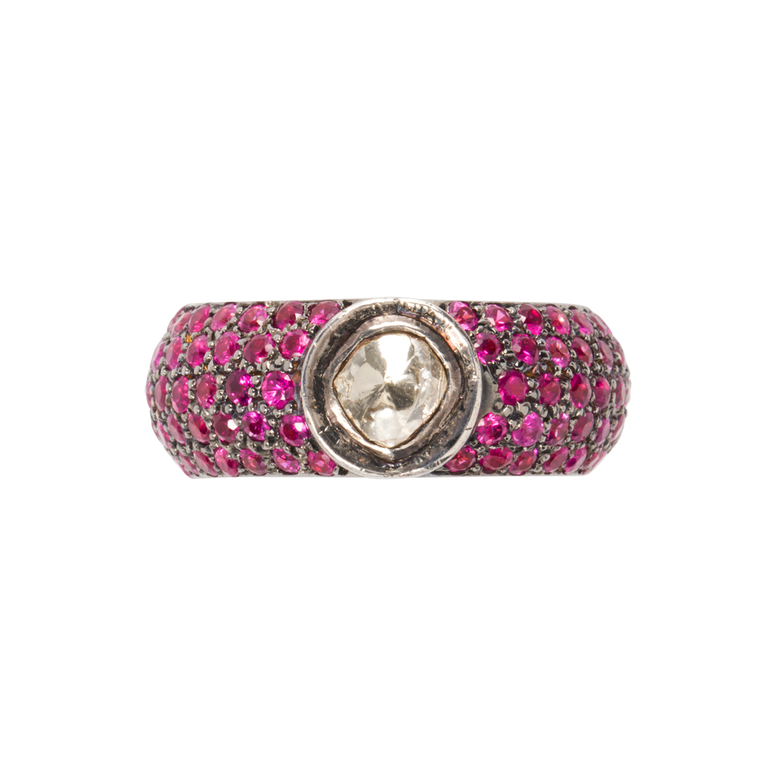 A DIAMOND, PINK SAPPHIRE AND