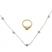 A DIAMOND RING & DIAMOND ANKLE