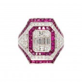 A DIAMOND, RUBY AND EIGHTEEN K