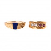 A DIAMOND & RUBY BAND & LAPIS