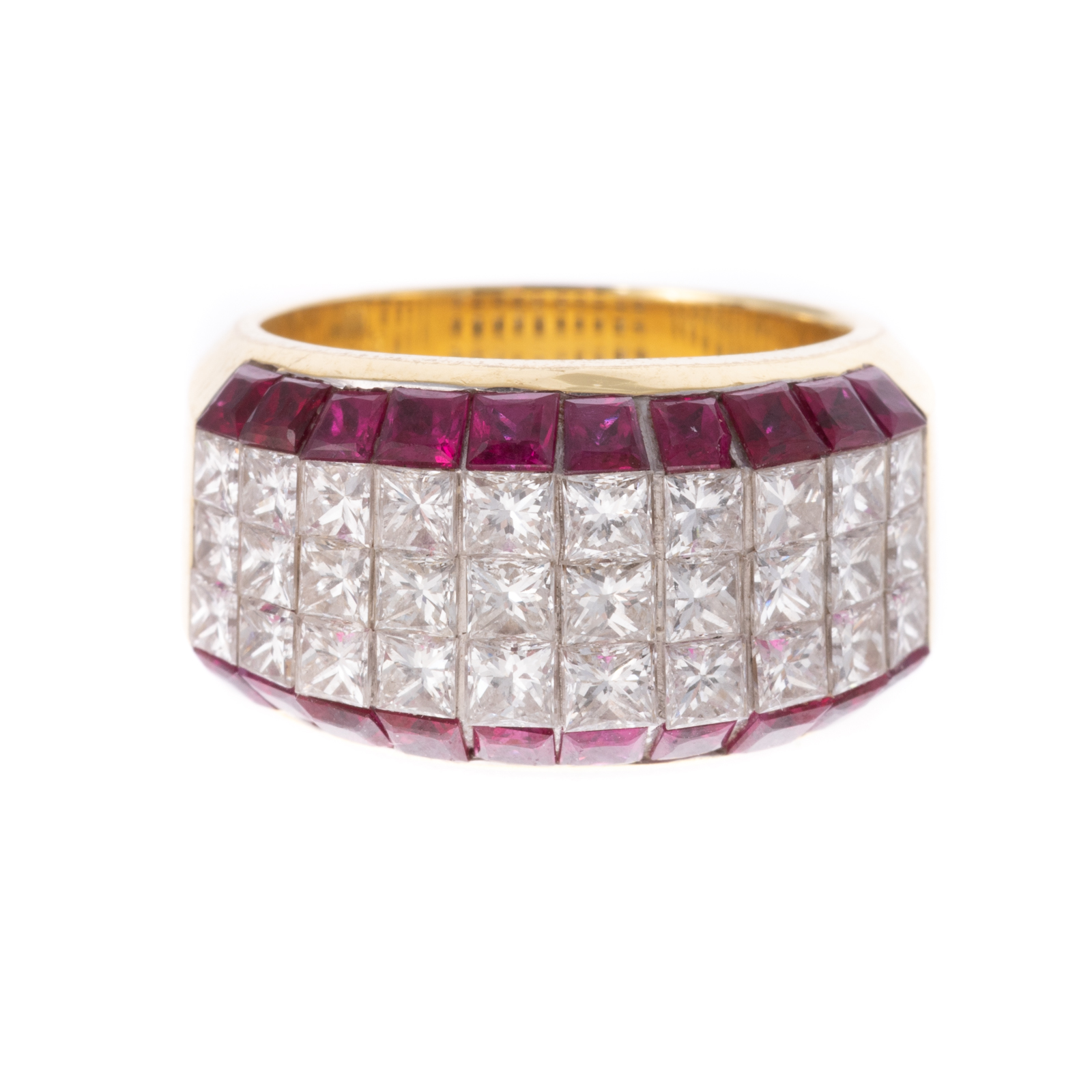 A DIAMOND & RUBY BAND IN 18K BY