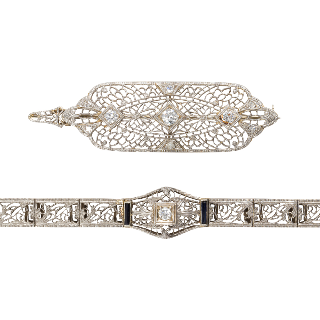 A DIAMOND, SAPPHIRE AND 14K WHITE