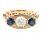 A DIAMOND & SAPPHIRE GYPSY RIN