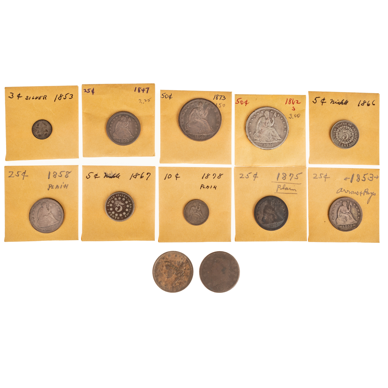 A DOZEN US TYPE COINS WITH 1950S