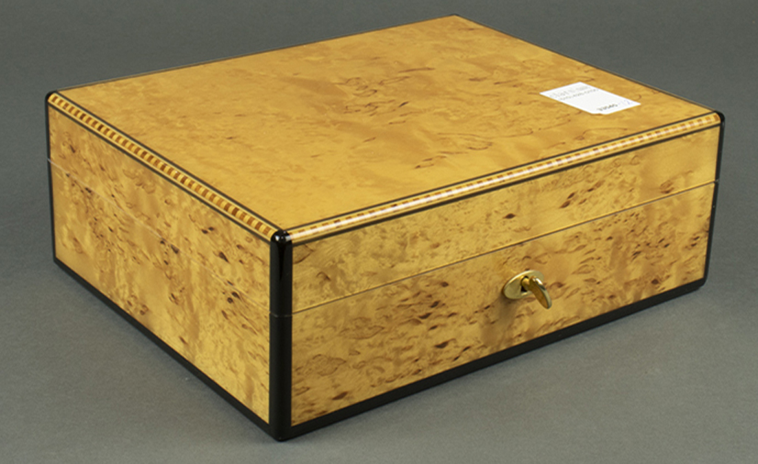 A DUNHILL INLAID WOOD CIGAR HUMIDOR