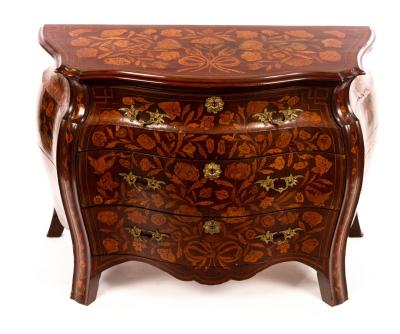 A Dutch marquetry bombé shape