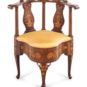 A Dutch Marquetry Corner Chair 19th
