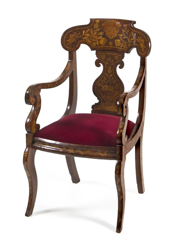 A Dutch Marquetry Open Armchair