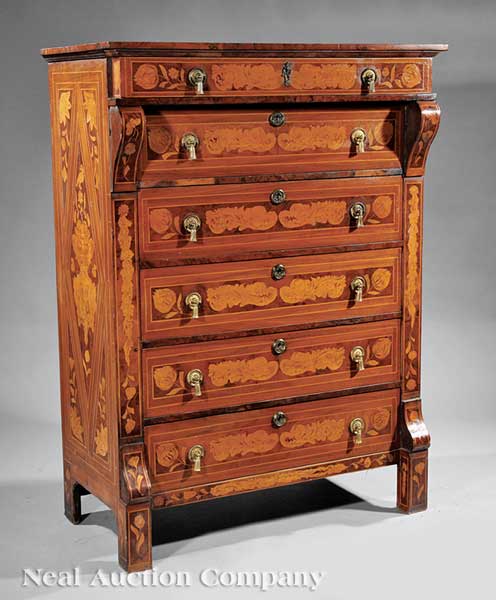 A Dutch Marquetry Tall Chest 19th